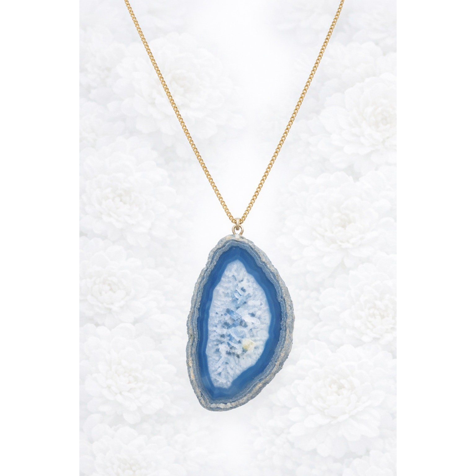 Blue Geode Slice Pendant on 18 inch 925 Sterling Silver chain Made In Italy