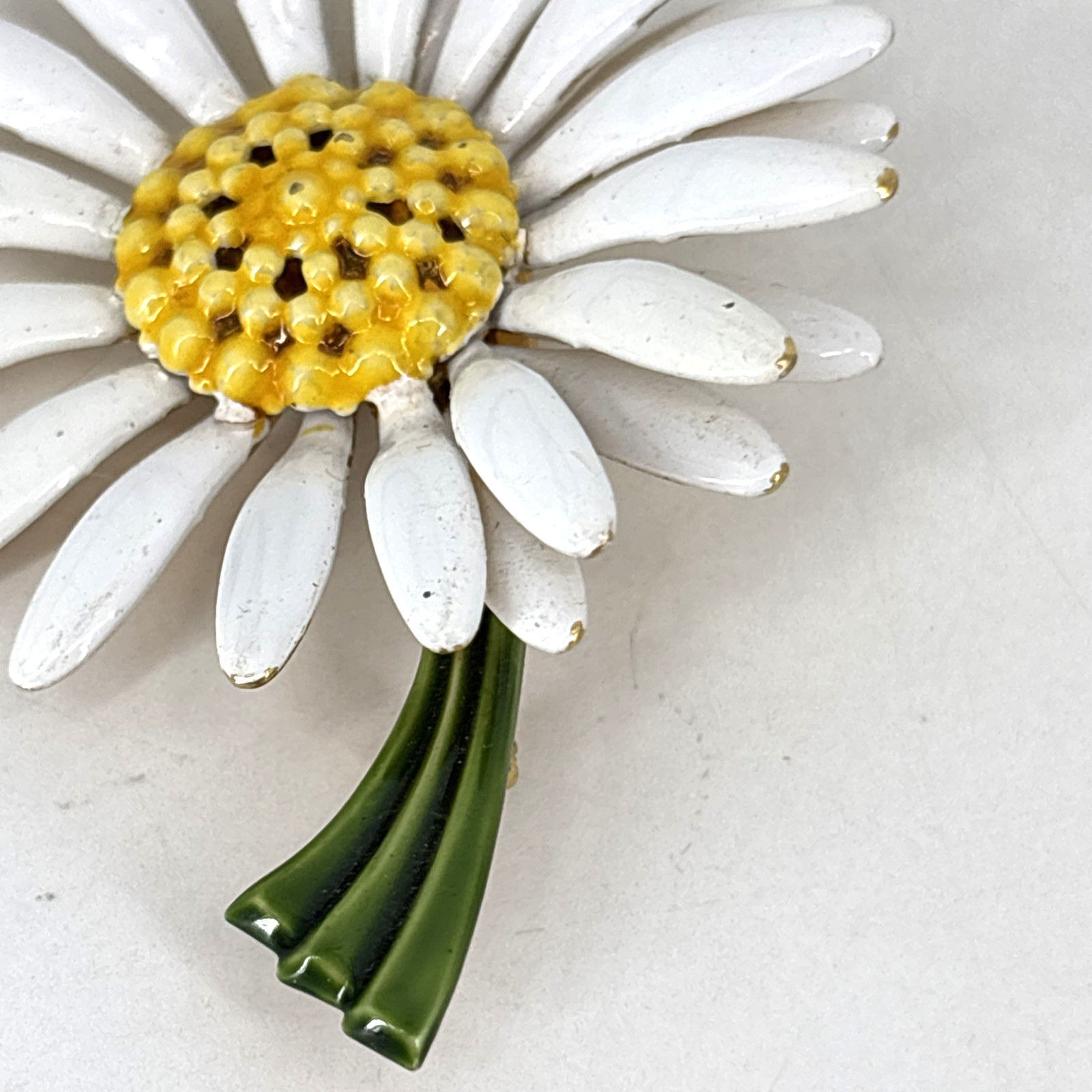 Lot of 2 Vtg Enamel Stem Flowers Brooch Pins Daisy Original By Robert