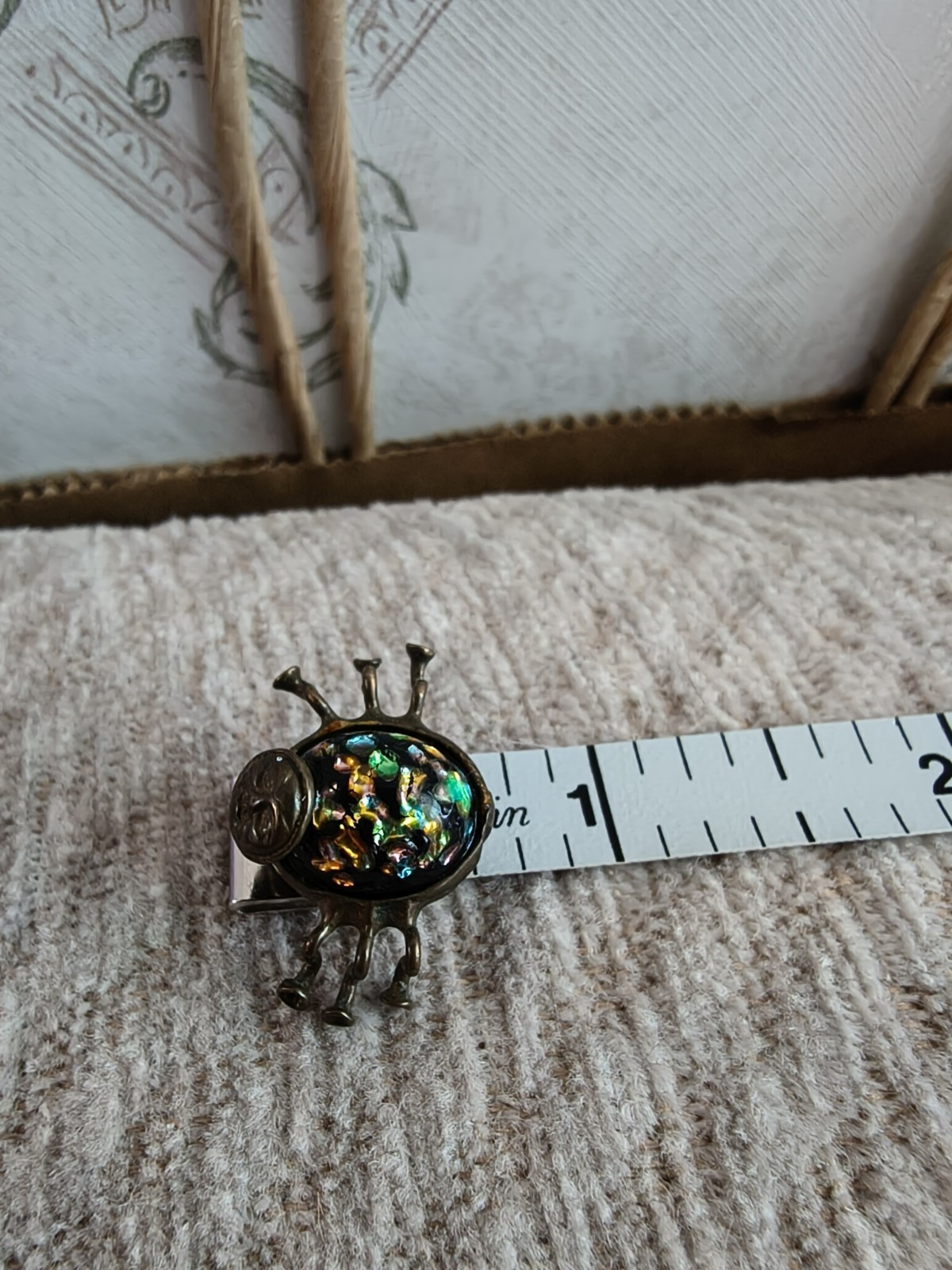 Kirslis Vintage Insect Bug with Whimsical Face Brooch Pin, Venetian Glass
