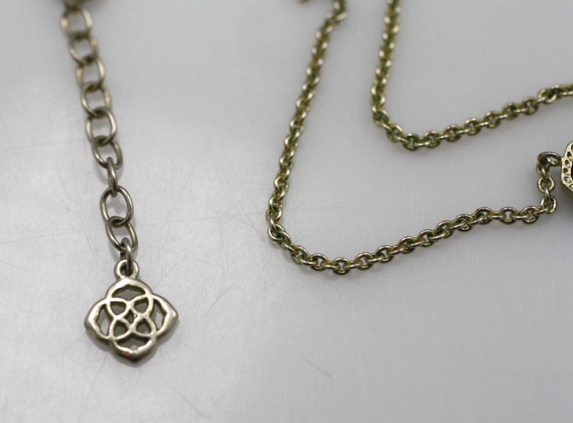 Kendra Scott Elisa Gold tone Pendant Necklace In Iridescent Drusy 15-17″ chain