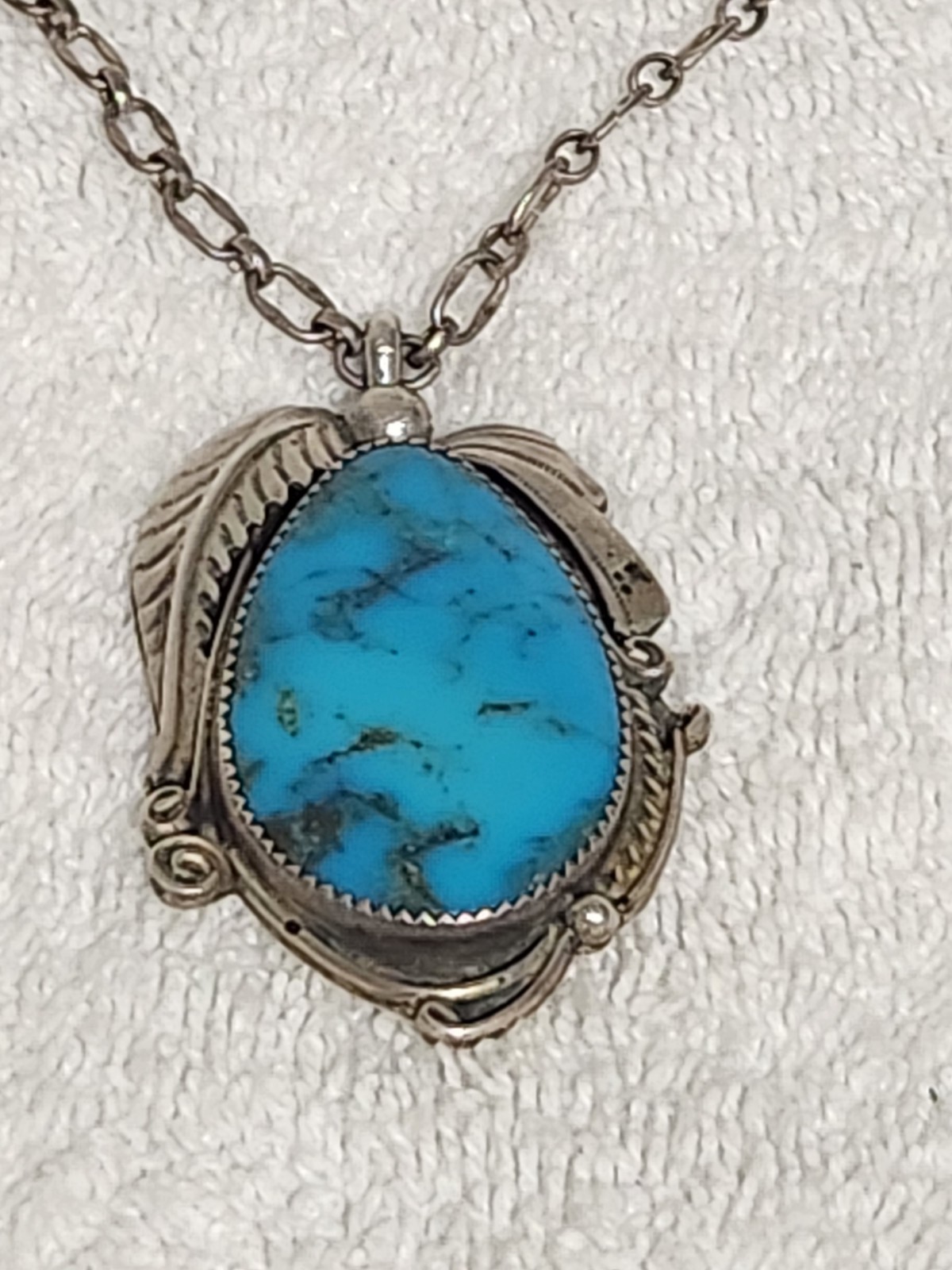 Navajo Sterling Turquoise Necklace 22 Inches. Signed CT ” Vintage