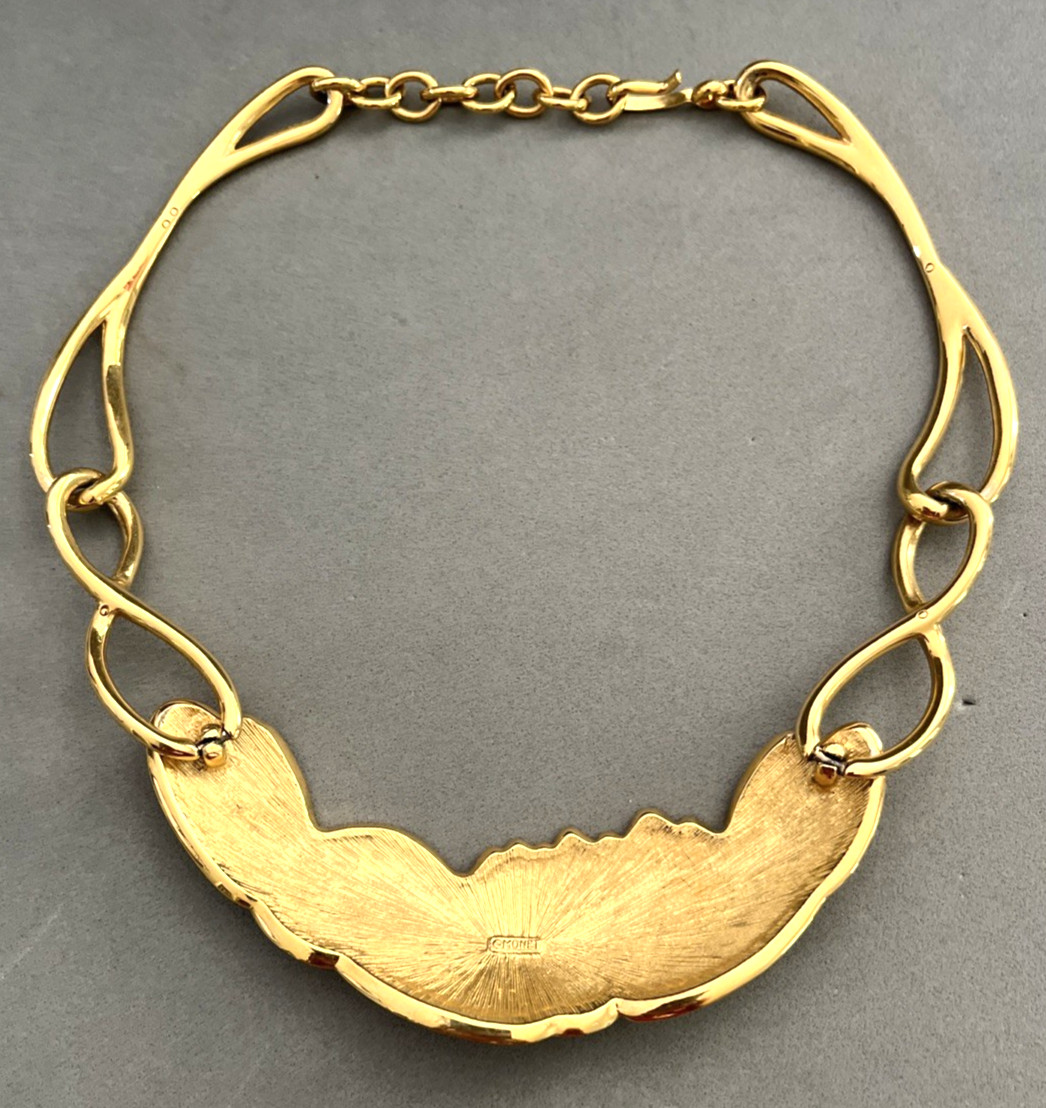 Vintage MONET Goldtone Pastel Enamel Lotus / Water Lilies Necklace 15 ~ 17″ Mint