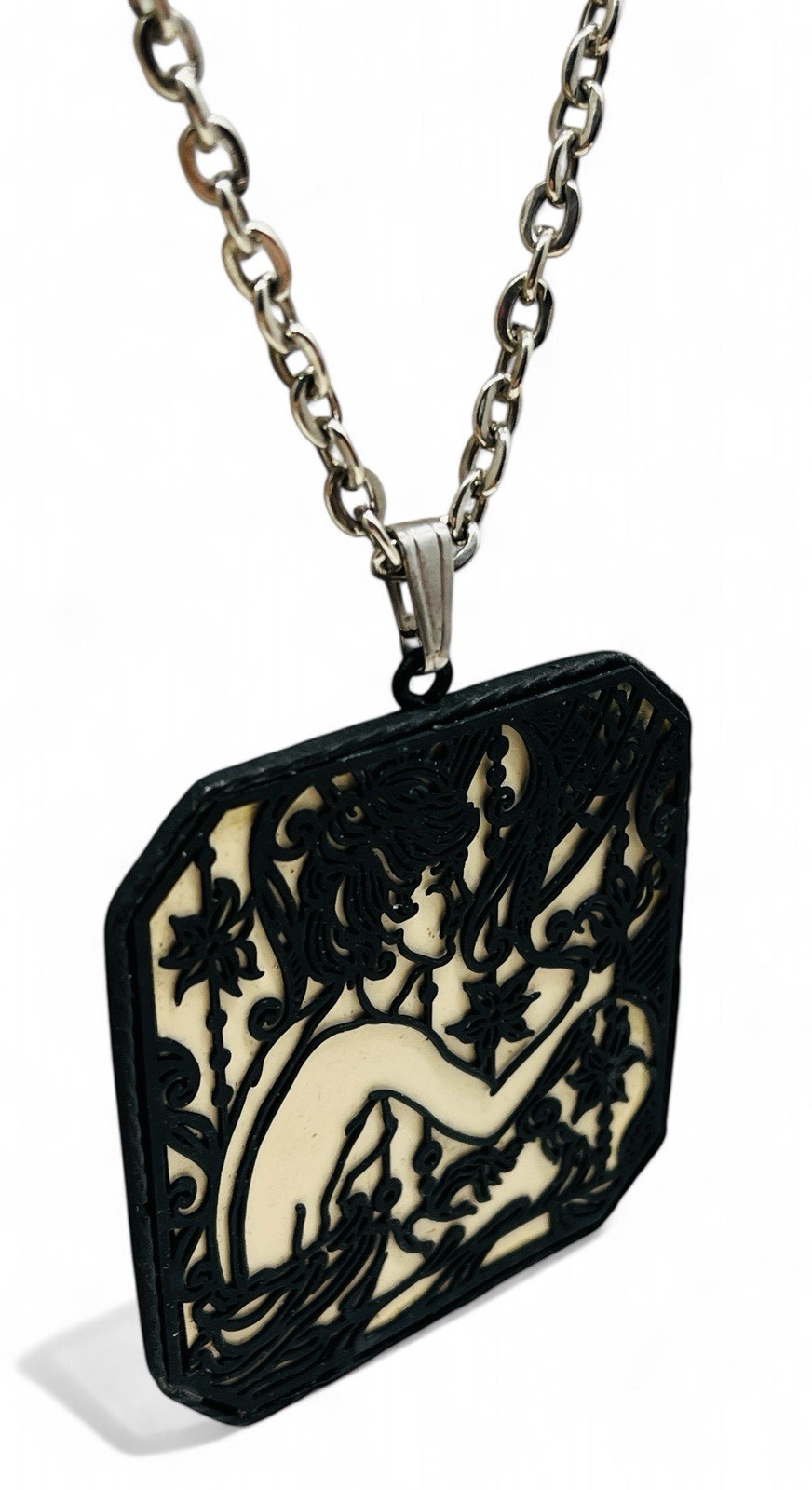 Vintage Signed 1971 Jan Max Art Nouveau Revival Nude Silhouette Pendant Necklace