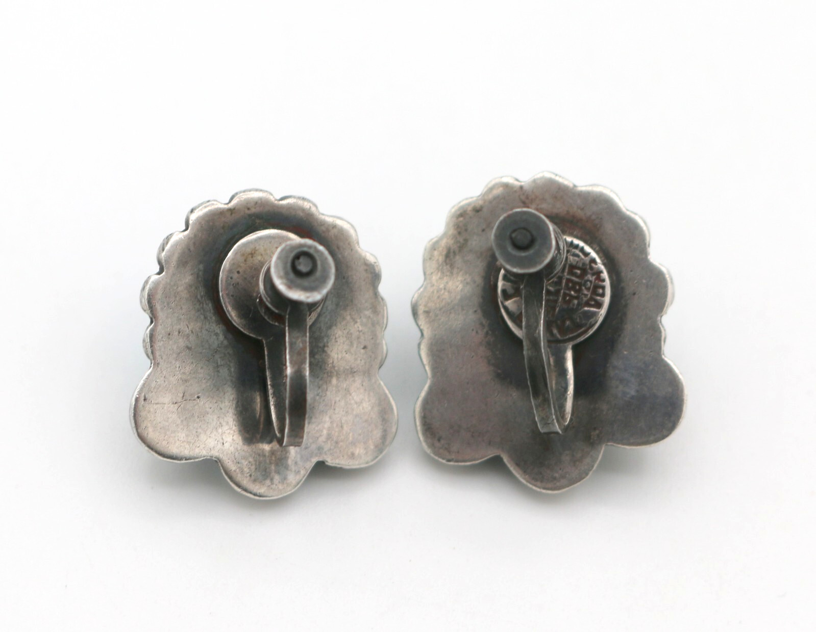 Vintage Taxco Mexican 980 Sterling Silver Blue Glass Clip On Earrings ~ Mexico