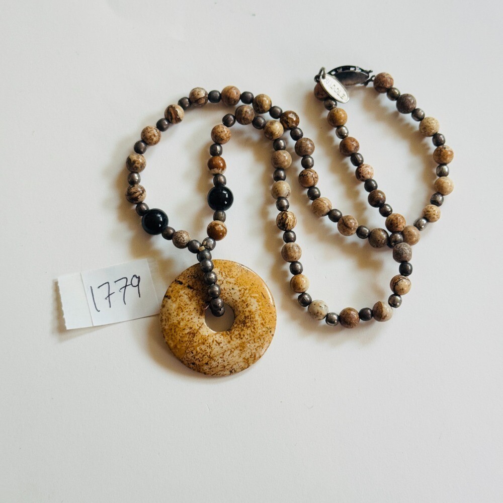 VTG Collar Jasper Necklace Signed Nicole Smooth Round Beaded natural genuine