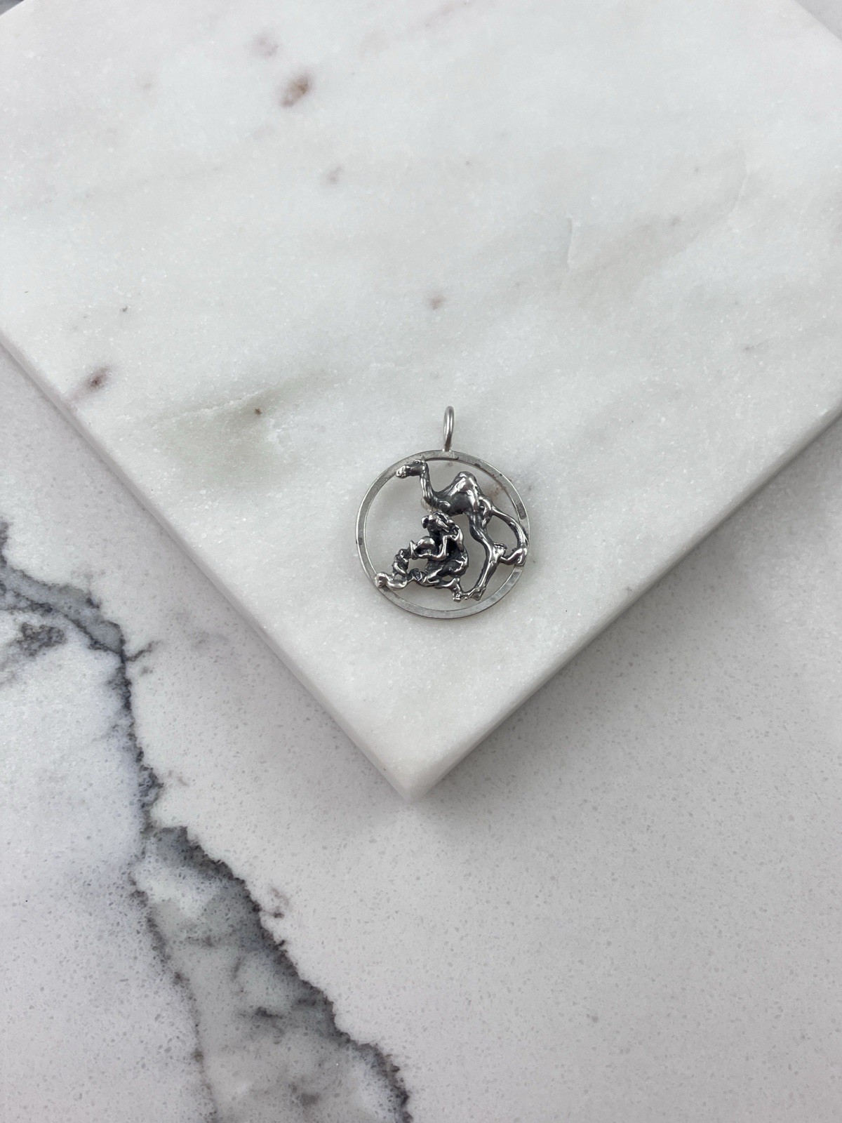 Vintage 925 Sterling Silver Camel Woman Pouring Water Morocco Charm Pendant