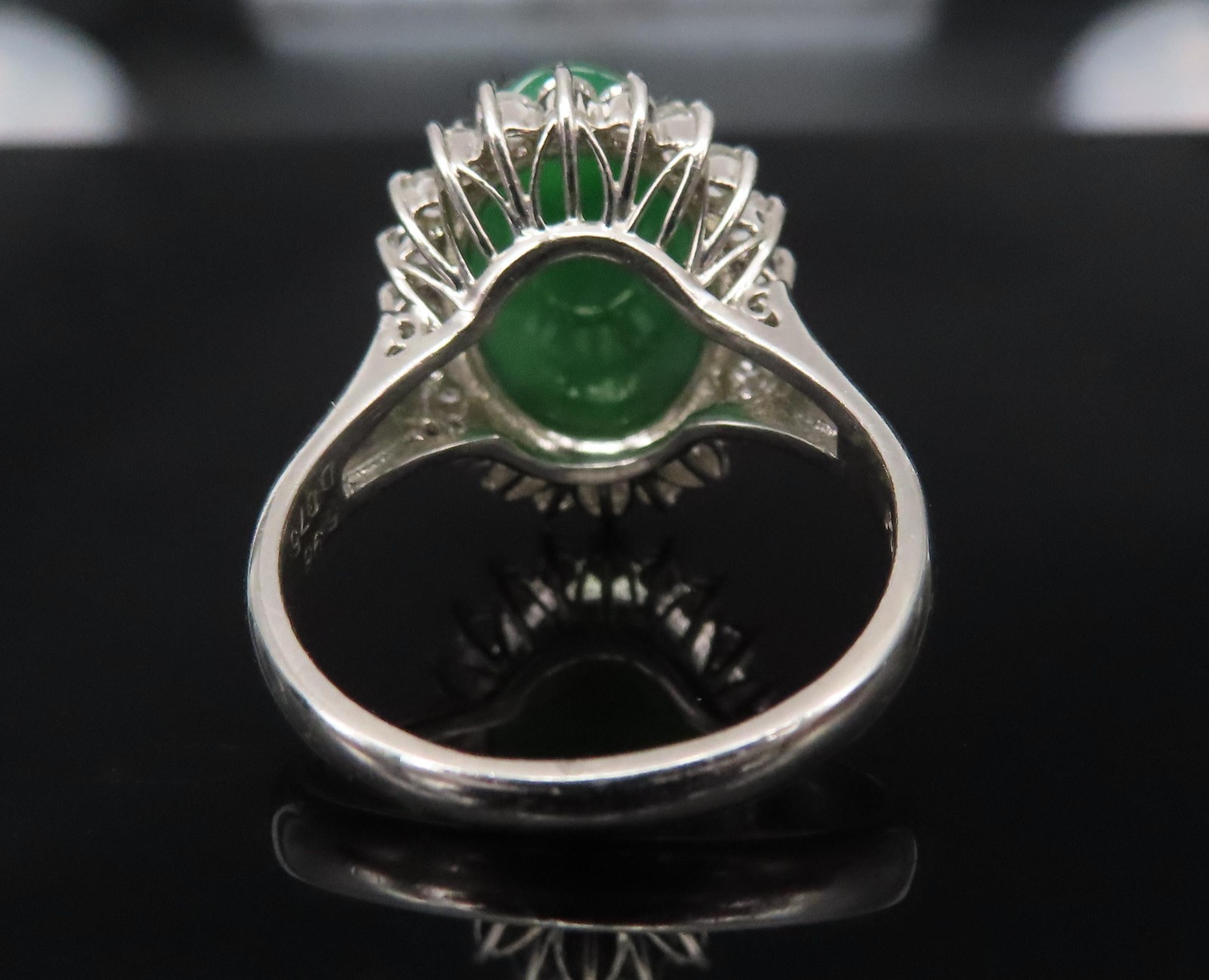 5.95ct Natural Green Jadeite Jade 0.75ct Diamond Platinum Ring Size 8.5