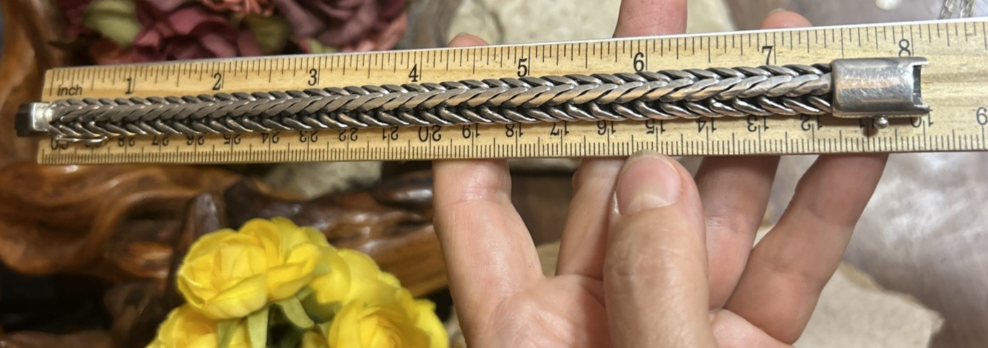 41. Vintage 925 Sterling Wheat Link Chain Bracelet 8″, but fit 7 1/8″ , 54.2g