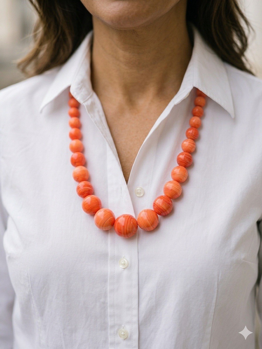 VTG ESTATE NATURAL SALMON CORAL GRADUATED BEAD NECKLACE 41g