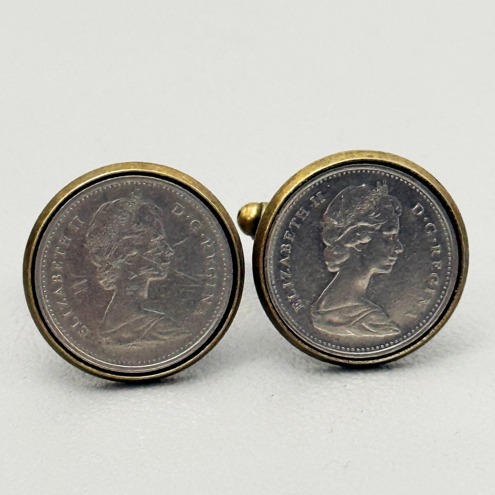 Vintage Canadian Dime Coin Cufflinks Bronze Tone Handmade Men’s Accessories