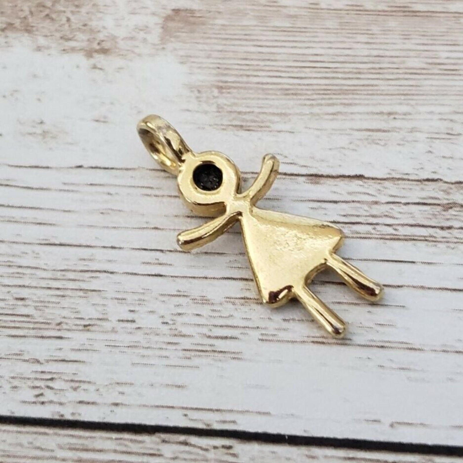 Vintage Pendant – Gold Tone Girl with Pink & Clear Gems – No Chain Included