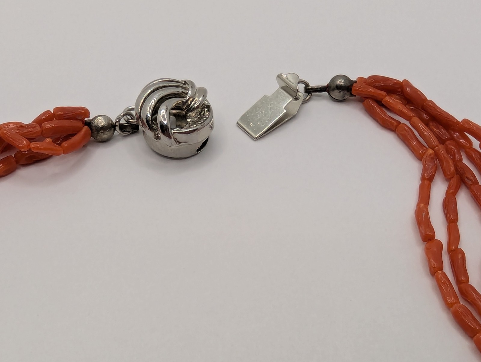 Coral Necklace 5 Strand Vintage Undyed Natural Red Coral Small Tube Beads 16.2gm