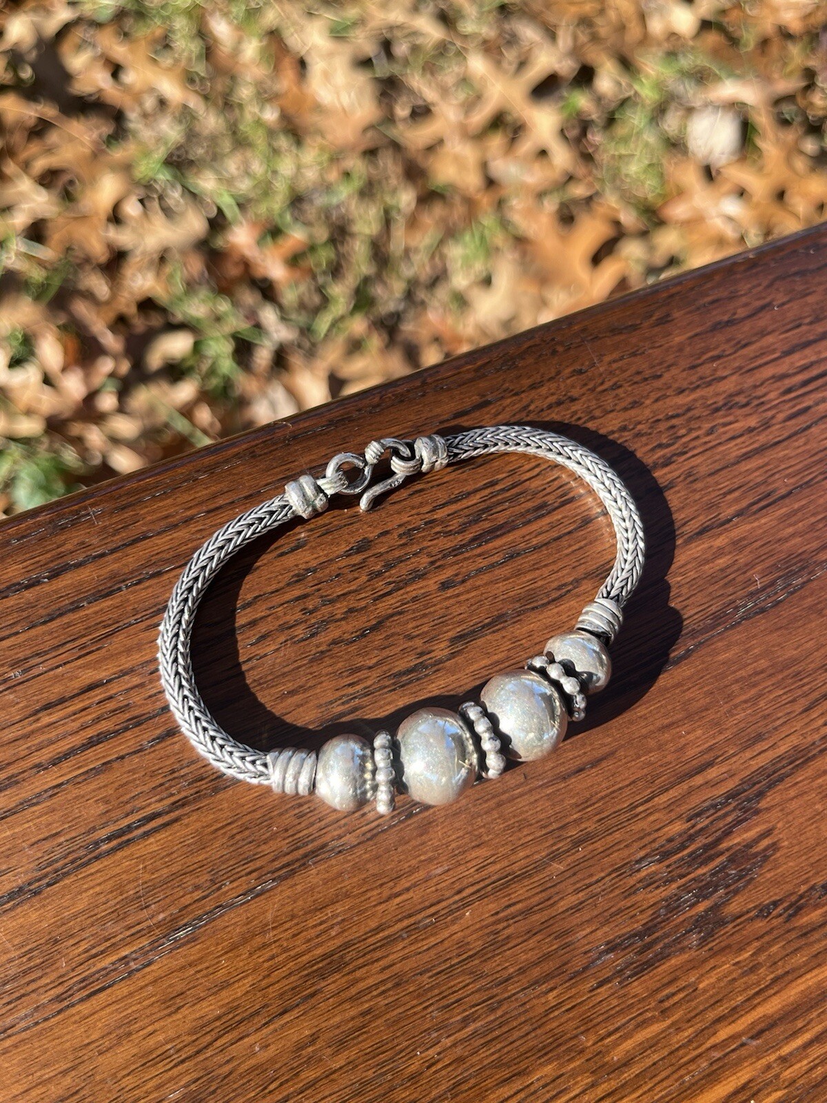 Vintage Sterling Silver Wheat Link Beaded Bracelet