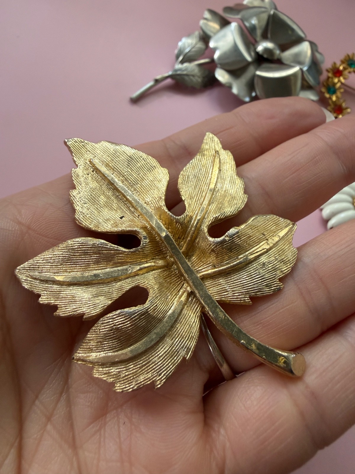 Vintage Brooch Lot Gold Silver Tone Floral Leaf Rhinestone 50s 60s 80s