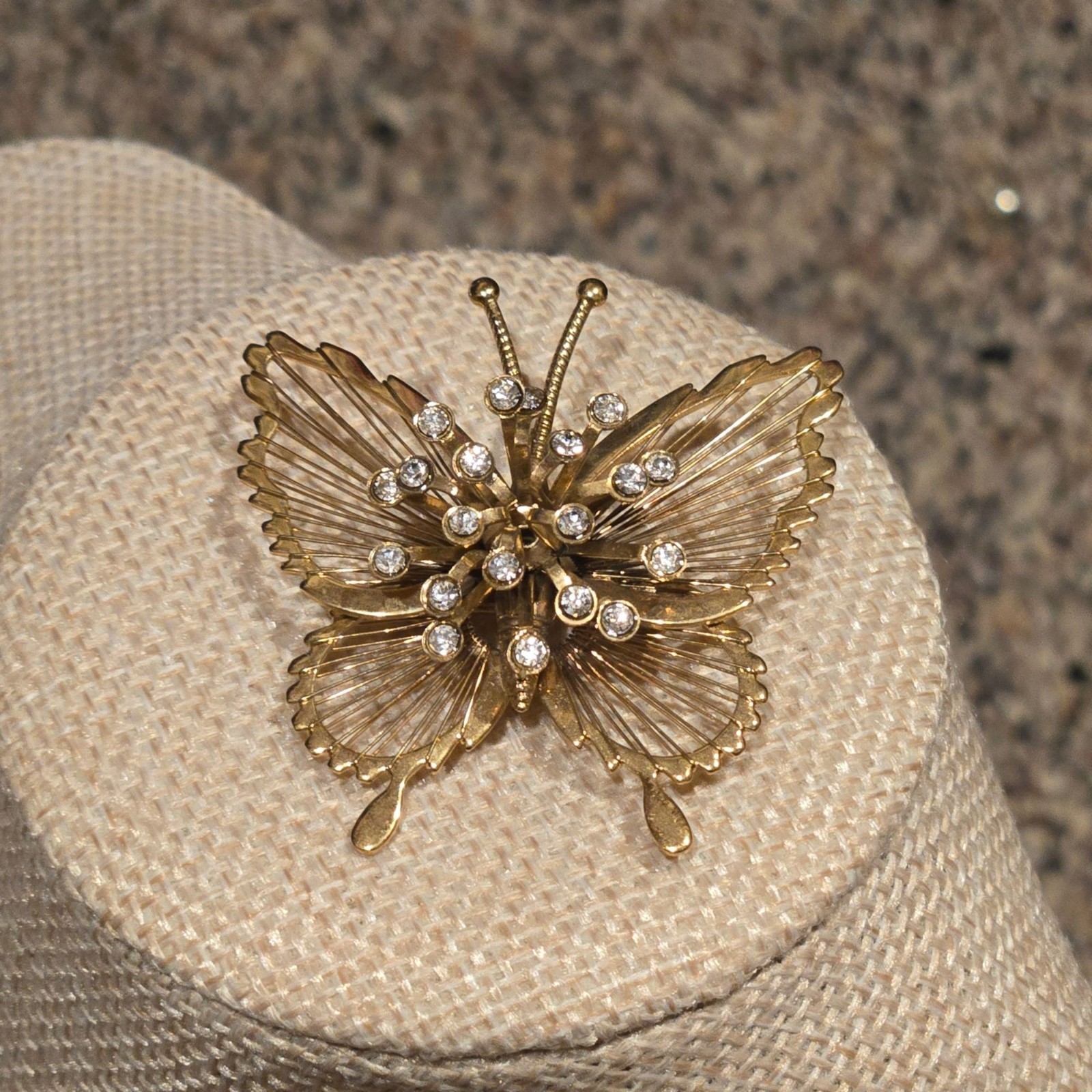 Vintage Monet butterfly brooch intricate wired wings and sparkling rhinestones