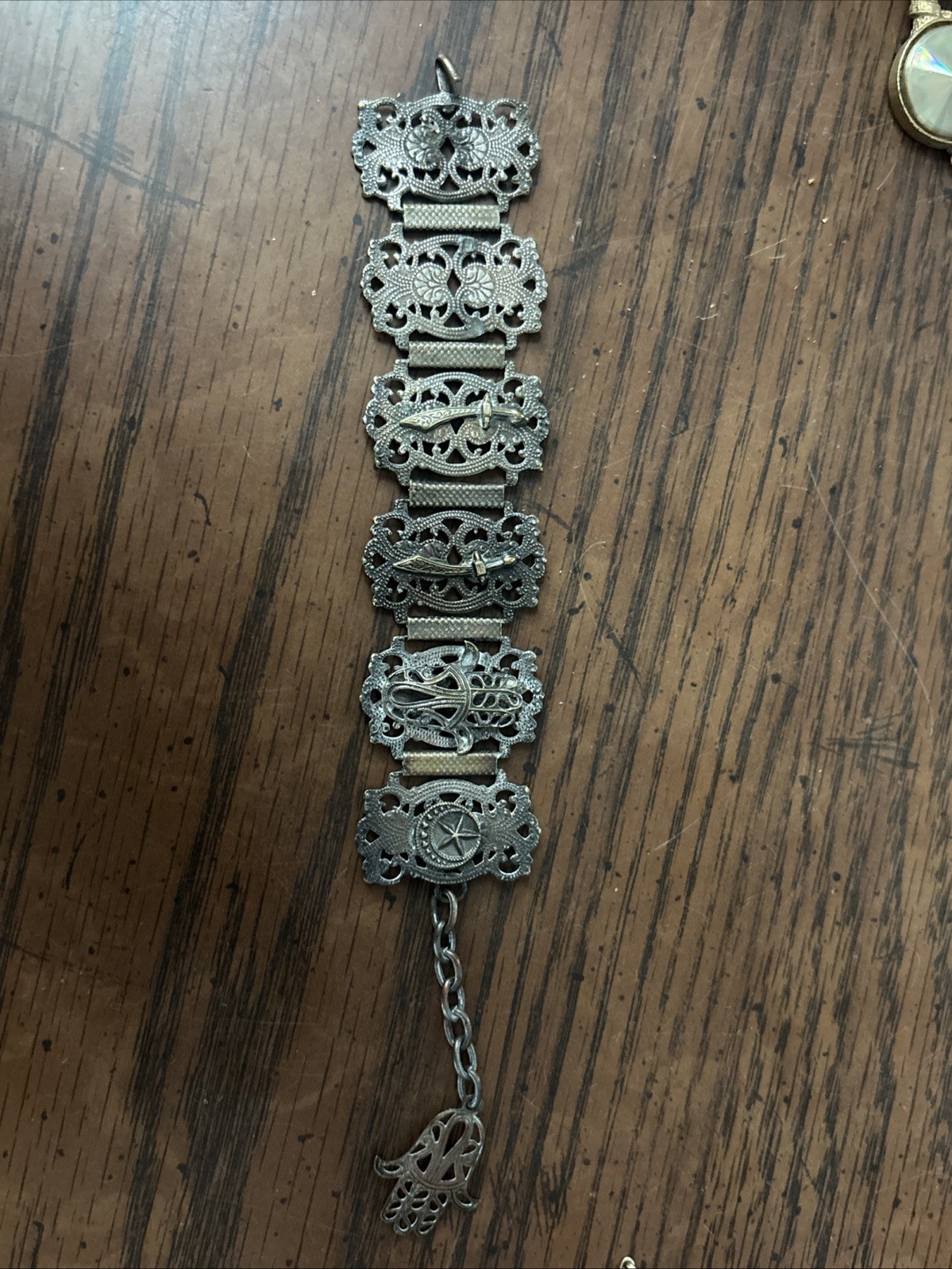 Vintage Moroccan Panel Bracelet 1950s French Colonial Algeria Silver Tone