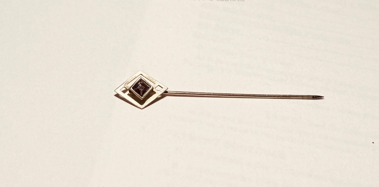 Antique Gold Colored Metal and Amethyst Stickpin Stick Pin Lapel Pin 2.75″ LS