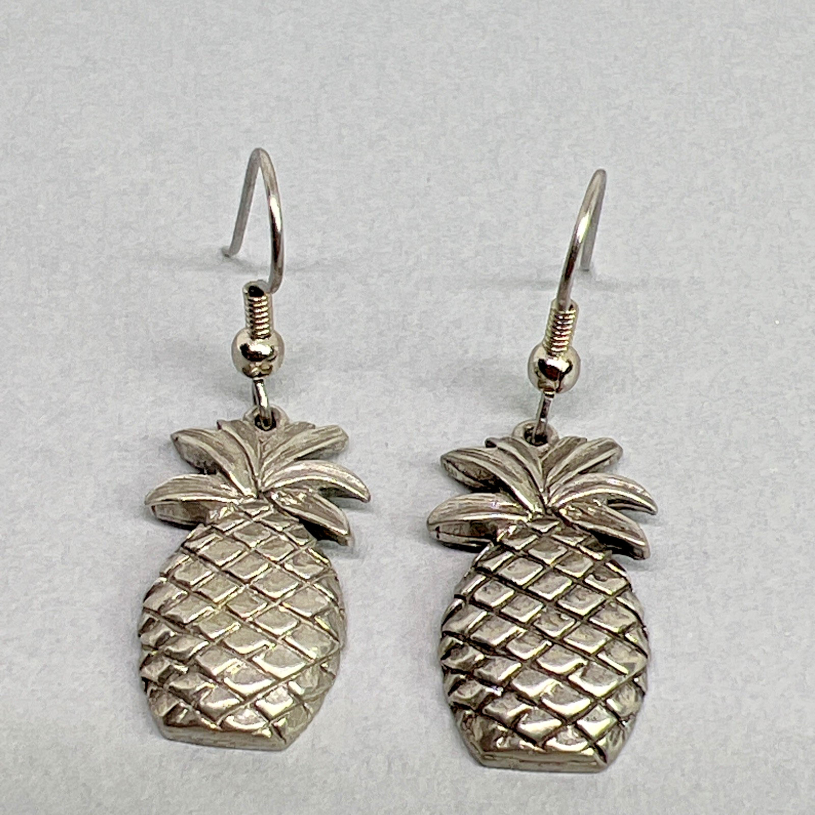 Vintage Signed Jim Clift Handcrafted Pewter Pineapple Pierced Earrings