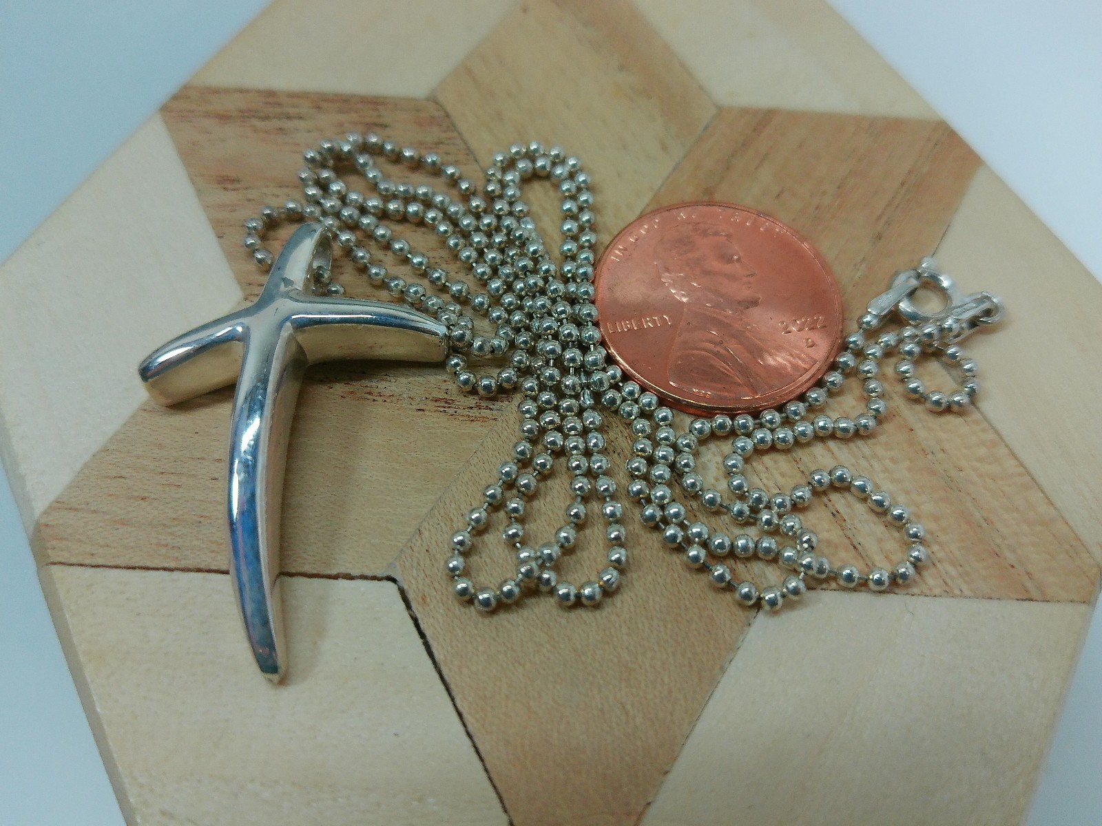 Vtg Modernist Religious Angled Cross Pendant Sterling Silver Chain 22″ Necklace