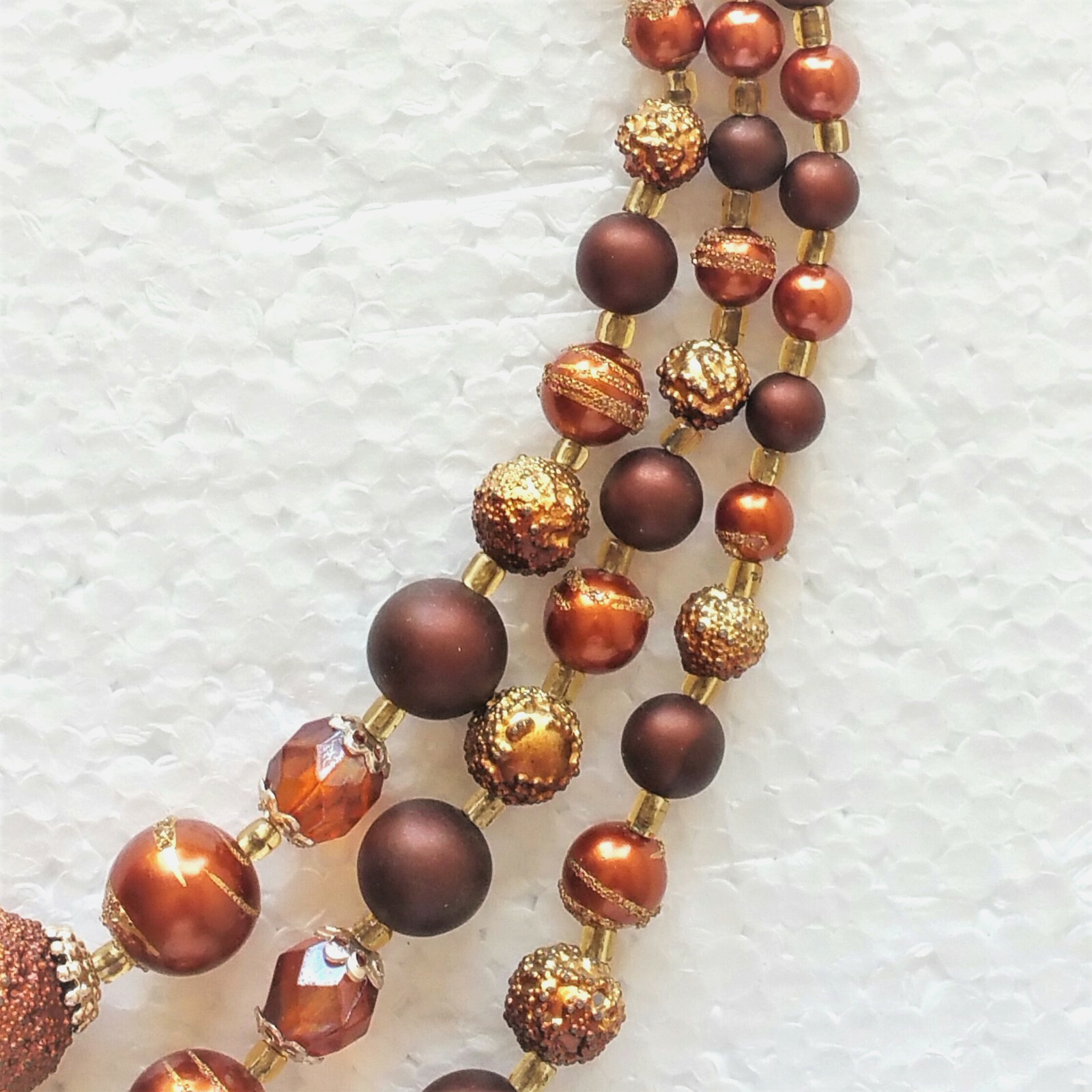 Vintage Womens Necklace Bronze Copper Gold Tone Beads Art Deco 3 Strands