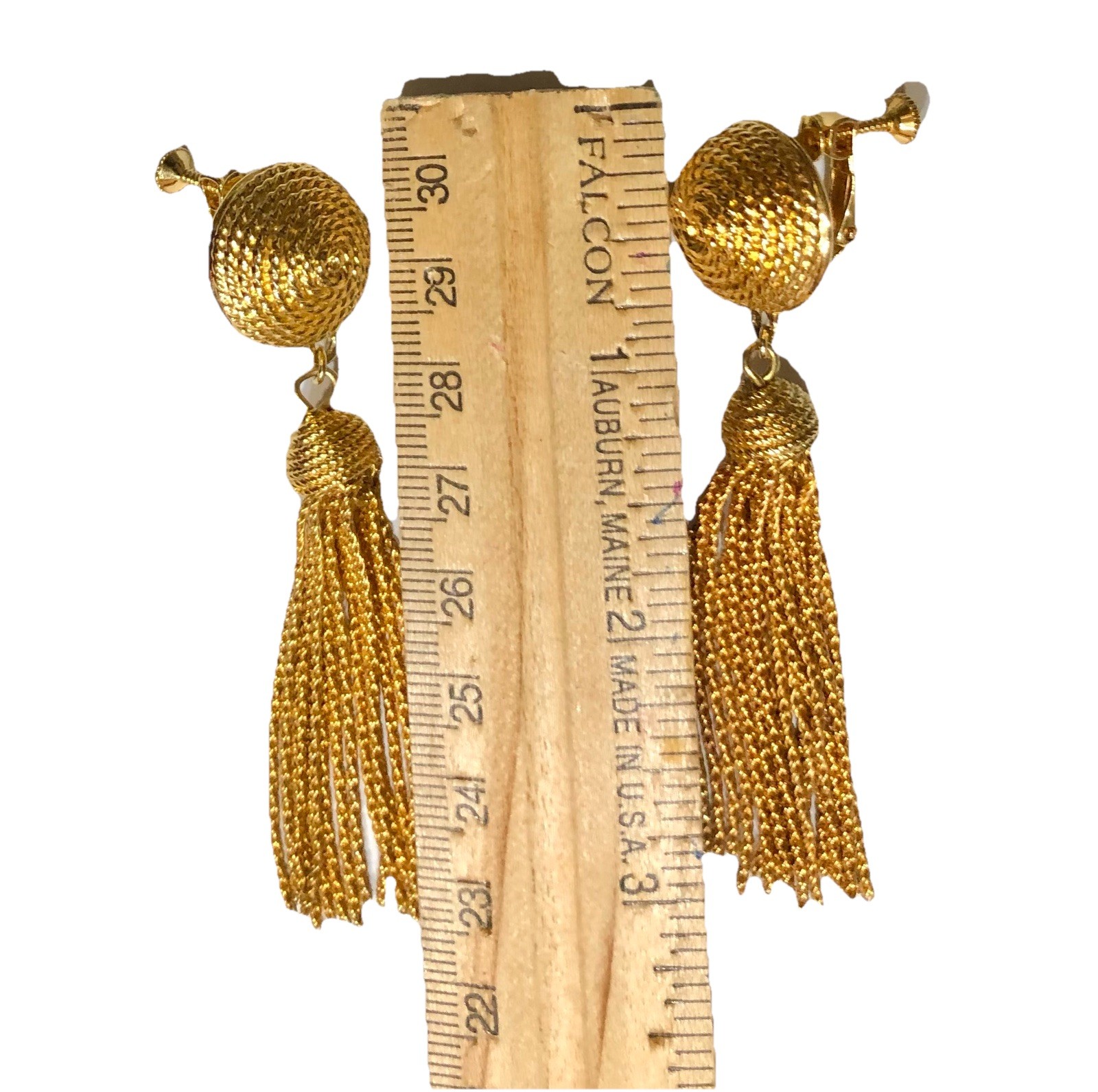 Signed NAPIER Vtg TASSEL Gold Tone Clip-on EARRINGS Dangle Adjustable Screwbacks