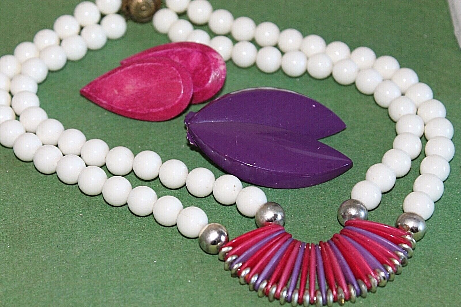 Vintage LOT necklace old plastic lucite earrings necklace white purple pink