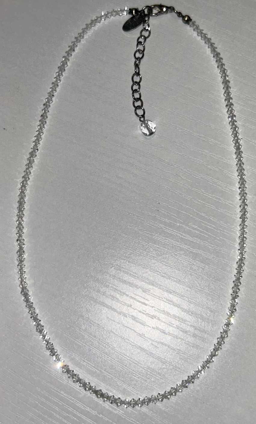 Signed Miriam Haskell Clear Crystal Bead Necklace Dainty 15-17” Vintage