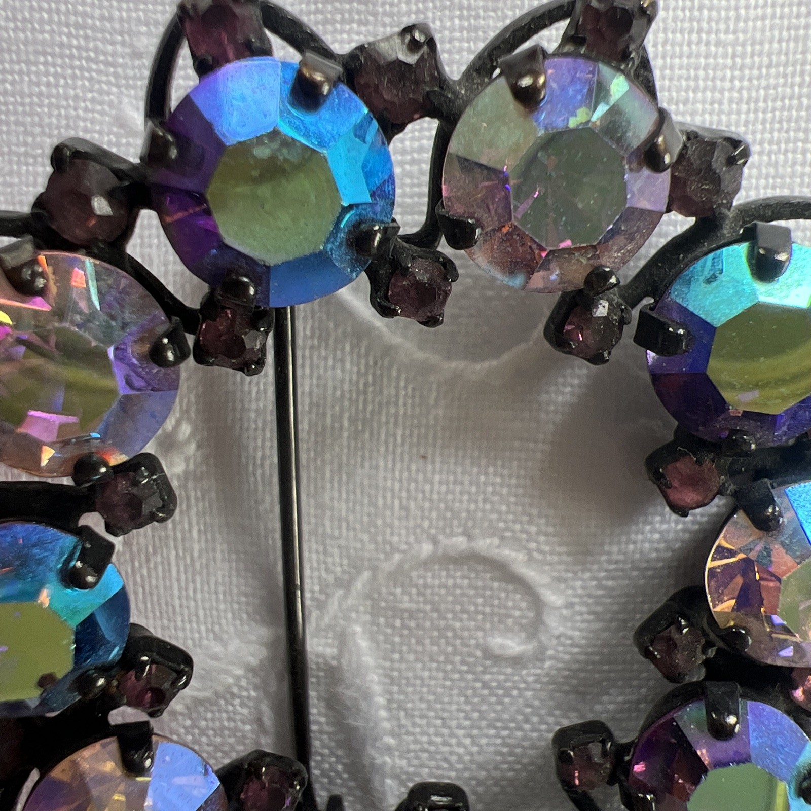 Vintage Joseph Warner Signed Pinks & Purples AB Rhinestone Brooch 2” Rd