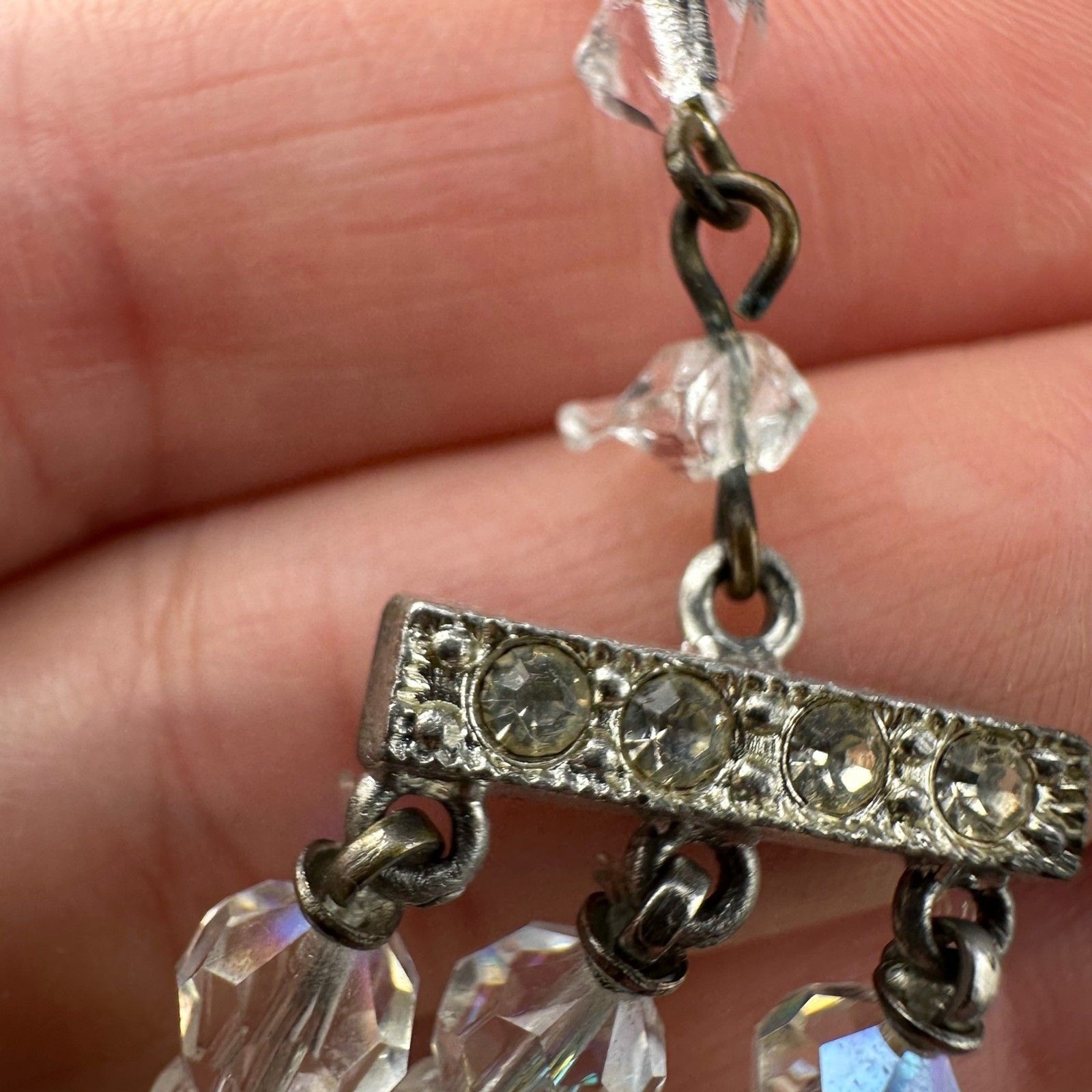 Vintage Aurora Borealis Necklace Crystal Faceted Three Strand Adjustable Hook