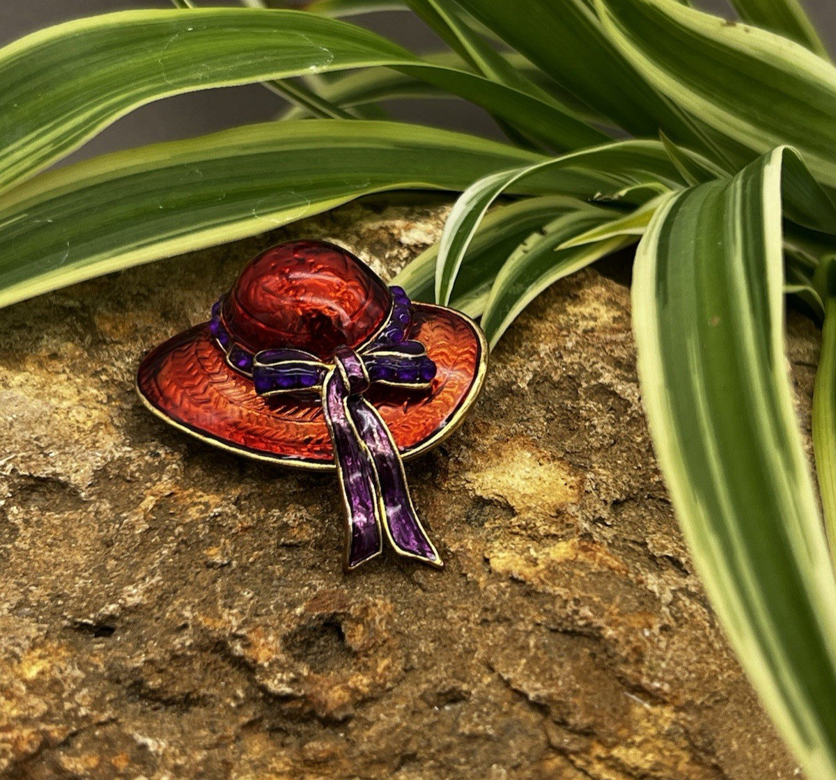 Vintage Red Hat Brooch Red and Purple Enamel Hat Pin Red Hat Society Style