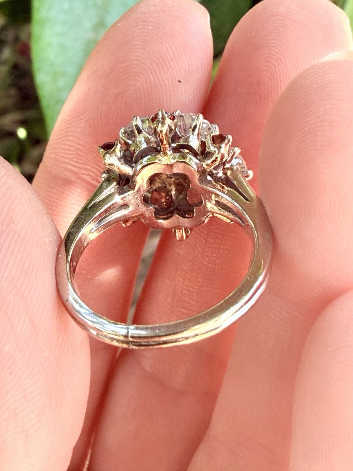 Rare Edwardian 4.43ct Old European Mine Cut Diamond Orange Sapphire Cluster Ring