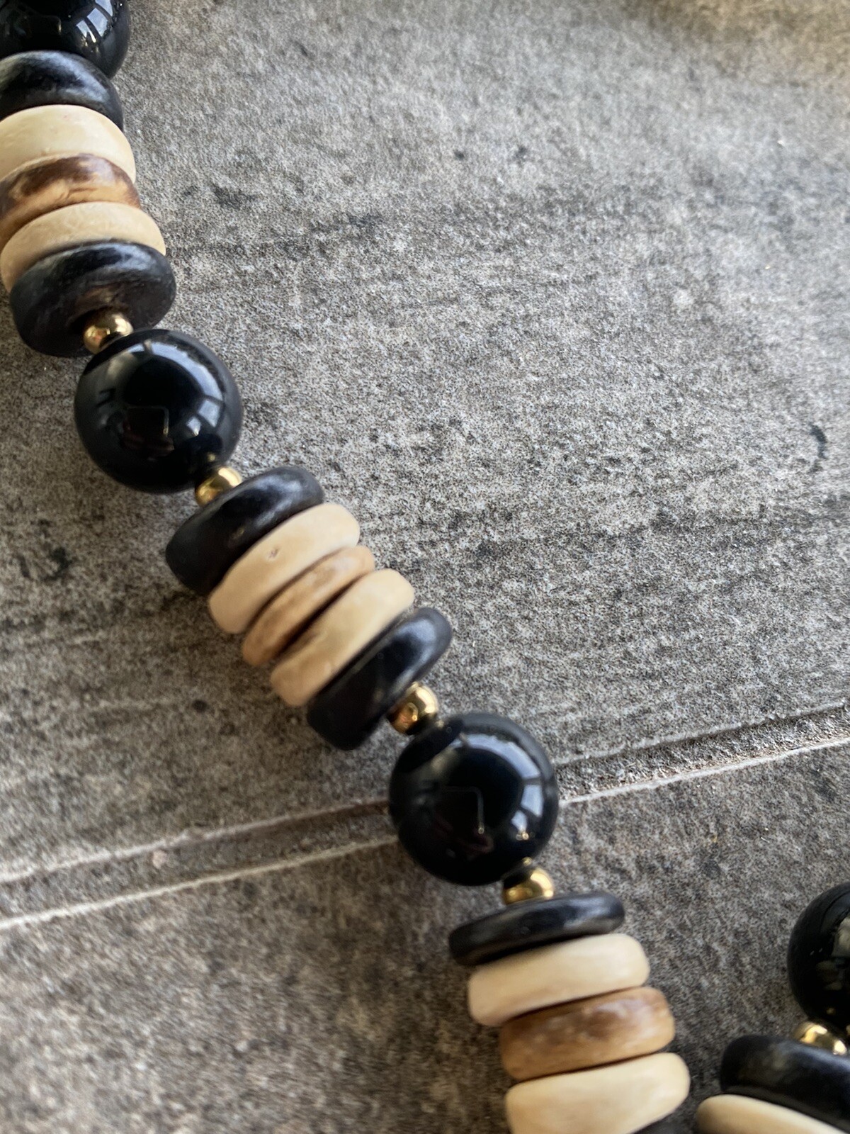 Lee Sands Necklace Zebra Wood Inlaid Beaded Africa Safari VTG Animal Estate