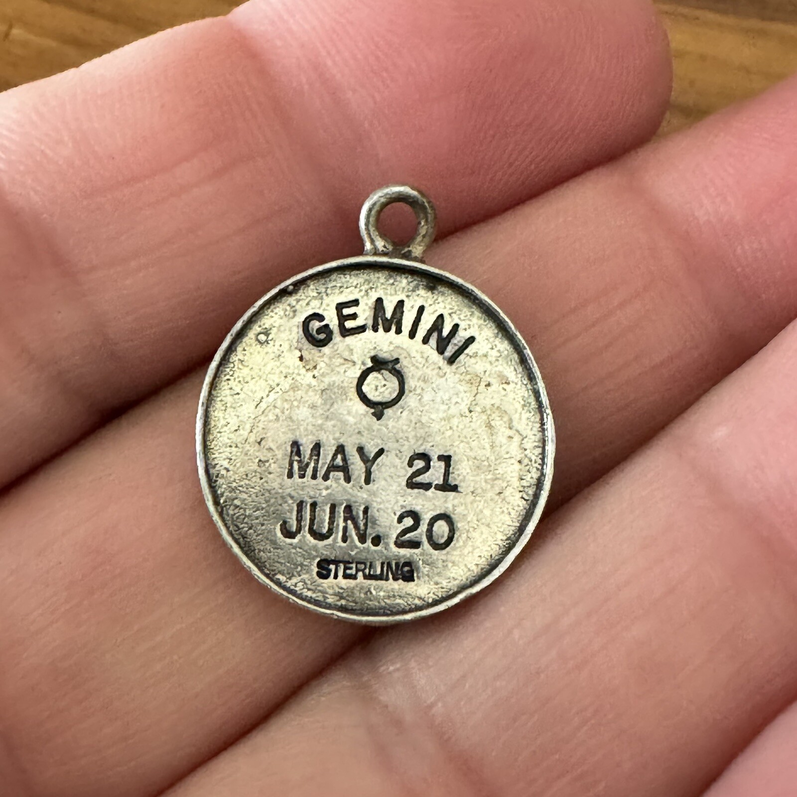 Sterling Silver Gemini Charm Pendant May 21 June 20
