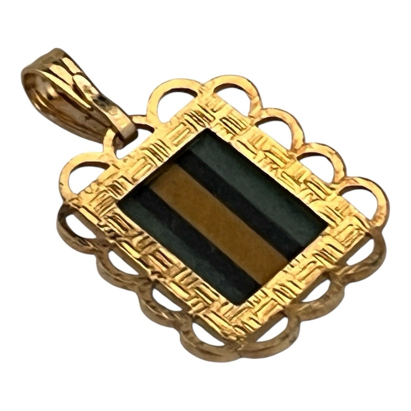 Vintage 1950s Inlaid Stone Pendant Tiger Eye Onyx Jade Gold Filled MCM – 7S