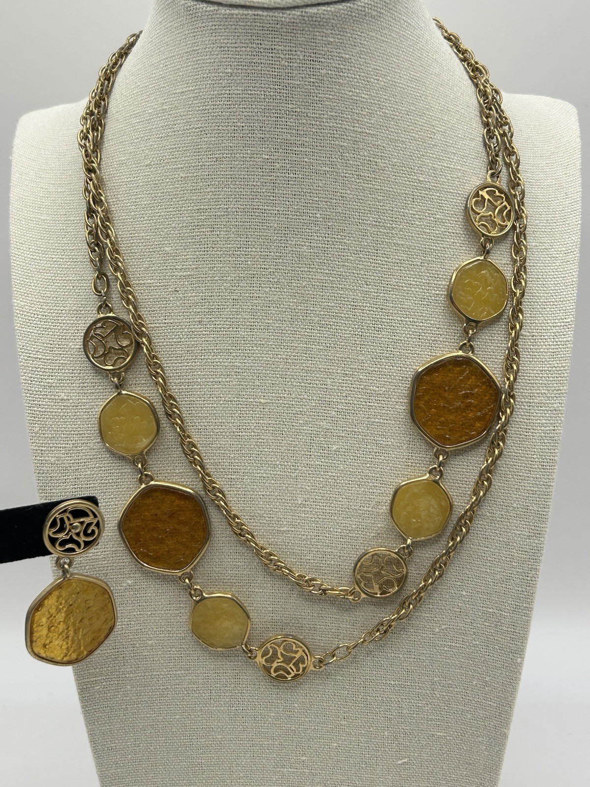 SARAH COVENTRY Necklace & Earrings Taste Of Honey Amber Discs Gold Tone Vintage