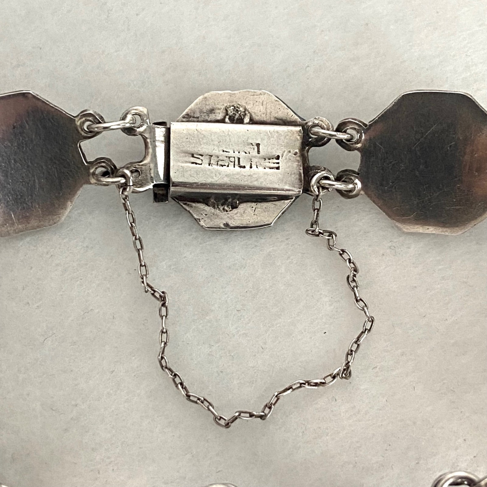 VTG Siam Sterling Silver 925 Niello Black Enamel Panel Bracelet 6.75″