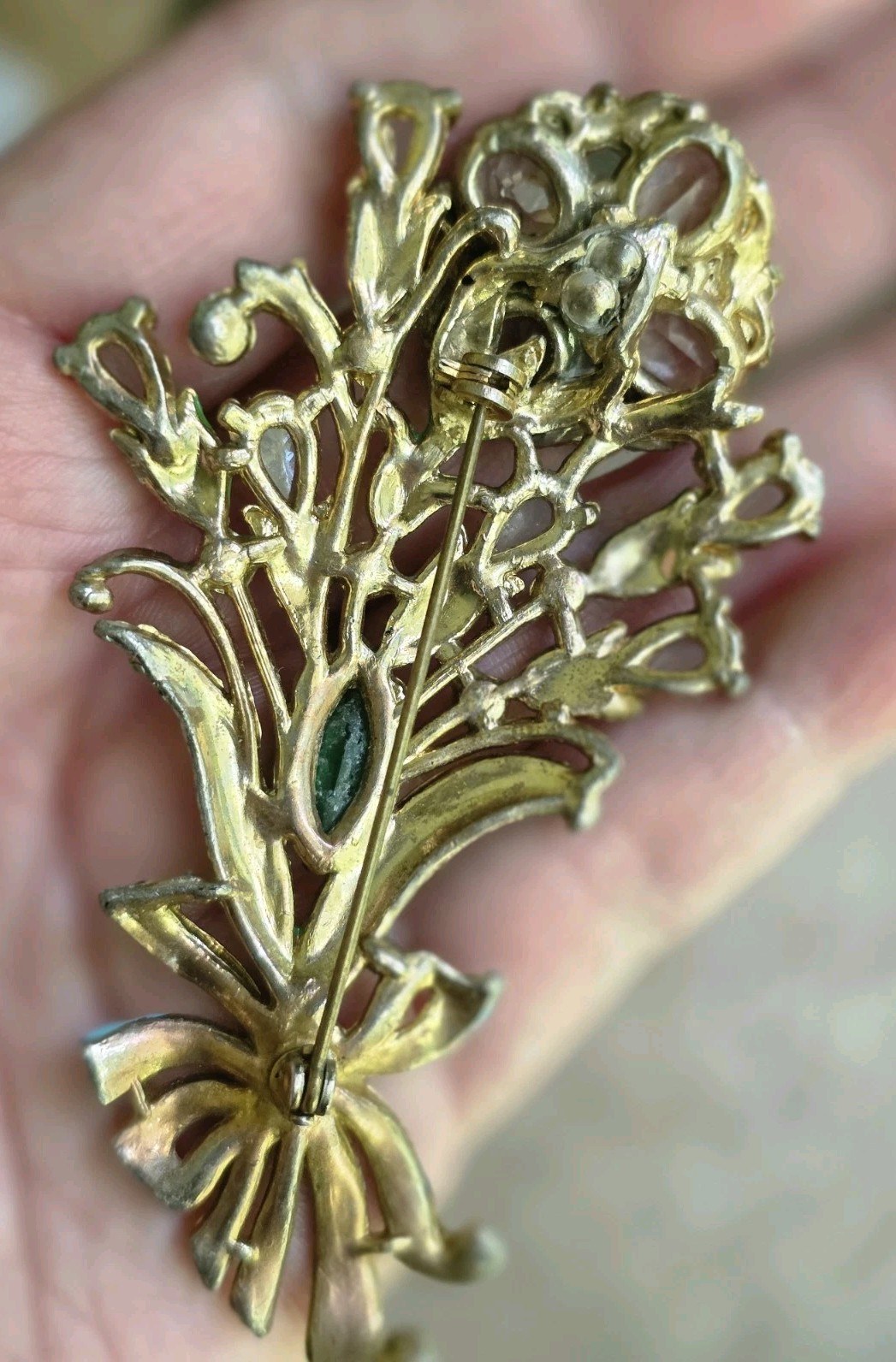 Deco Unique Floral Brooch Faux Moonstone