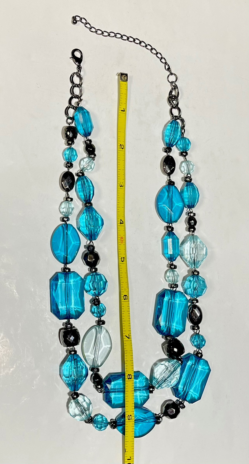 Lovely Teal Turquoise, Aqua Blue & Gunmetal Tones Double Strand Beaded Necklace