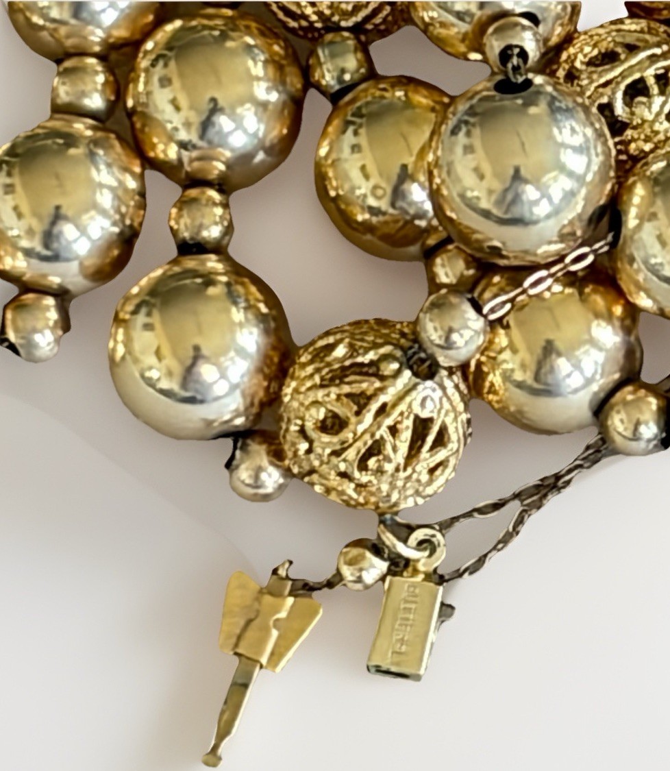 Vintage 14K GF Filigree Gold Ball Necklace Butterfly Clasp 16.5g 16” 1cm Beads
