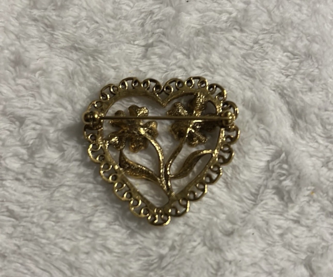 Vintage Heart and Flowers Faux Pearl Brooch