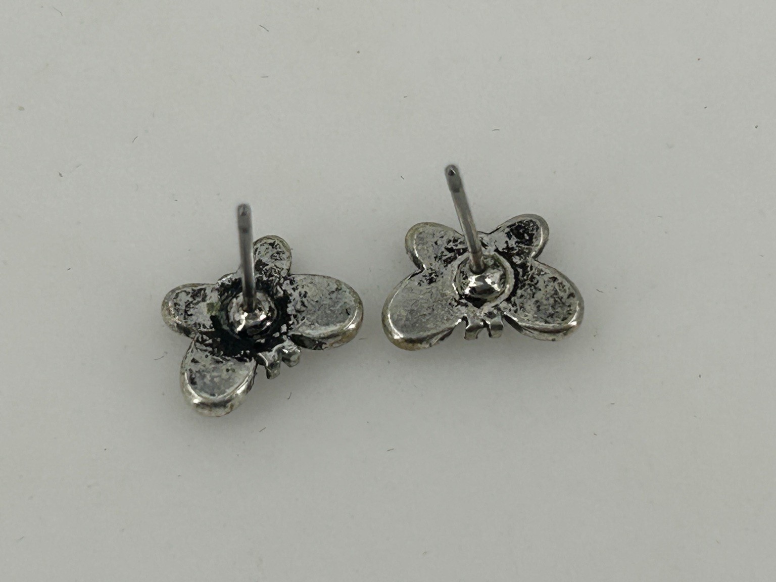 Butterfly Stud Earrings Silver Tone Metal 1.5cm x 1cm Rhinestone Accents