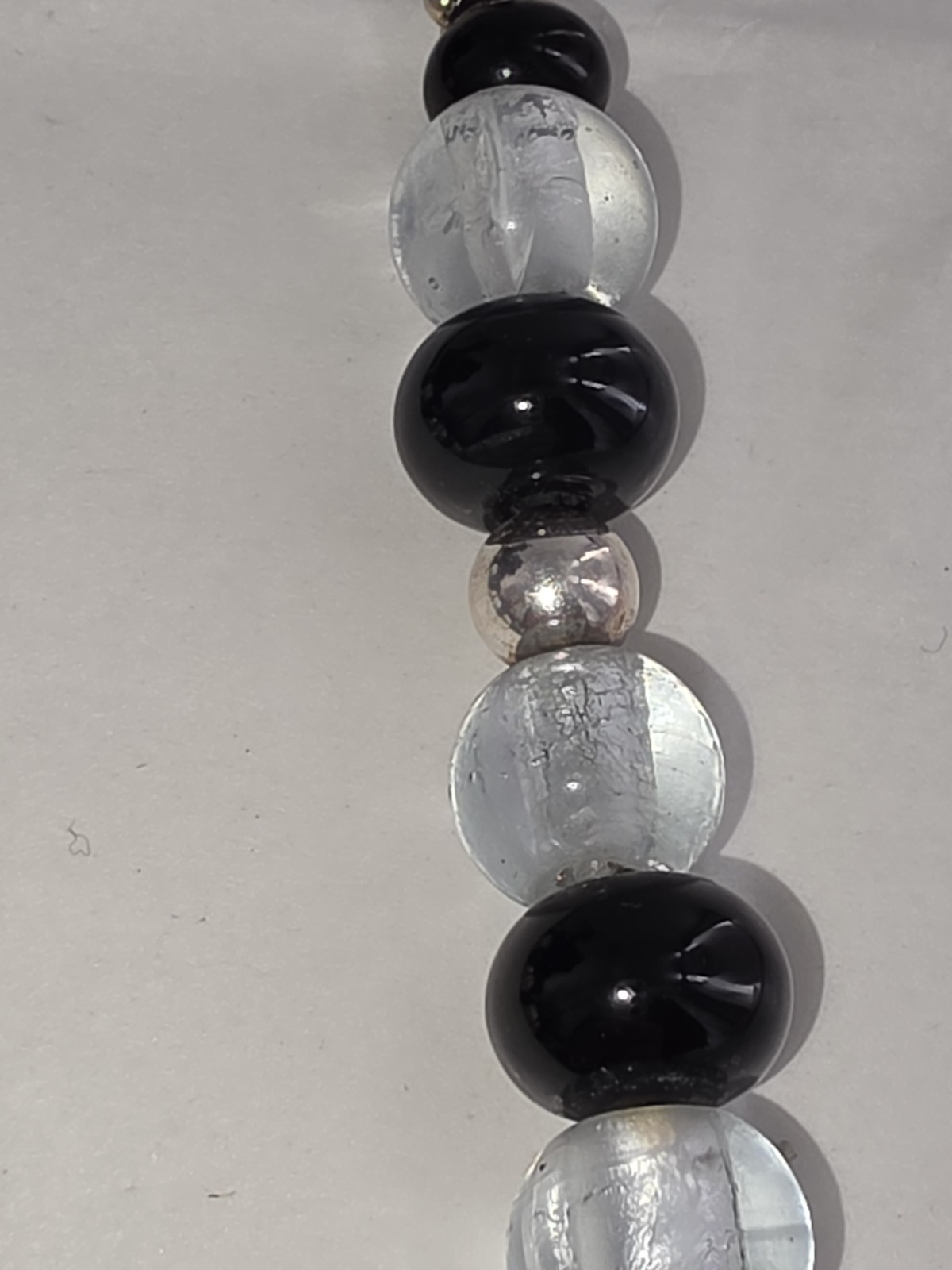 VTG Sterling Black Clear Glass Bead Necklace 60.97g