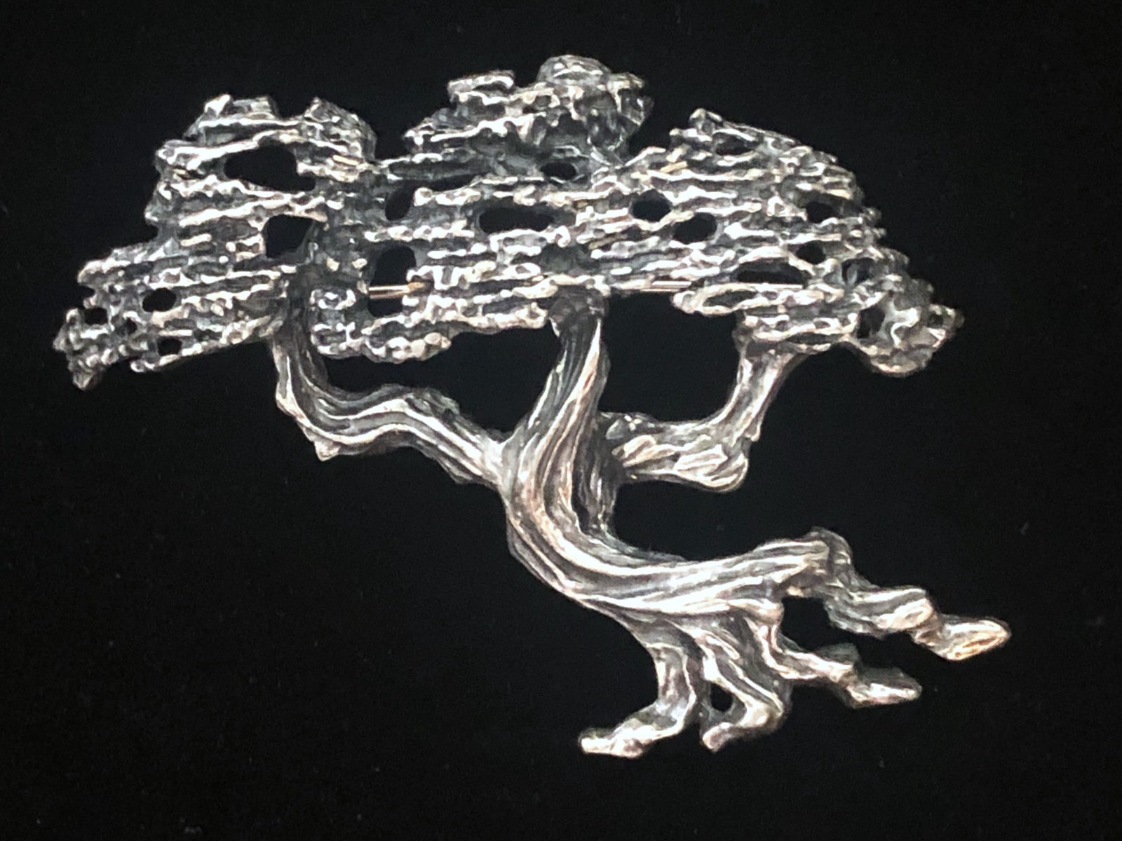 Vintage Signed ZENTALL Silver Tone Monterey Cypress Bonsai Tree Brooch Pin