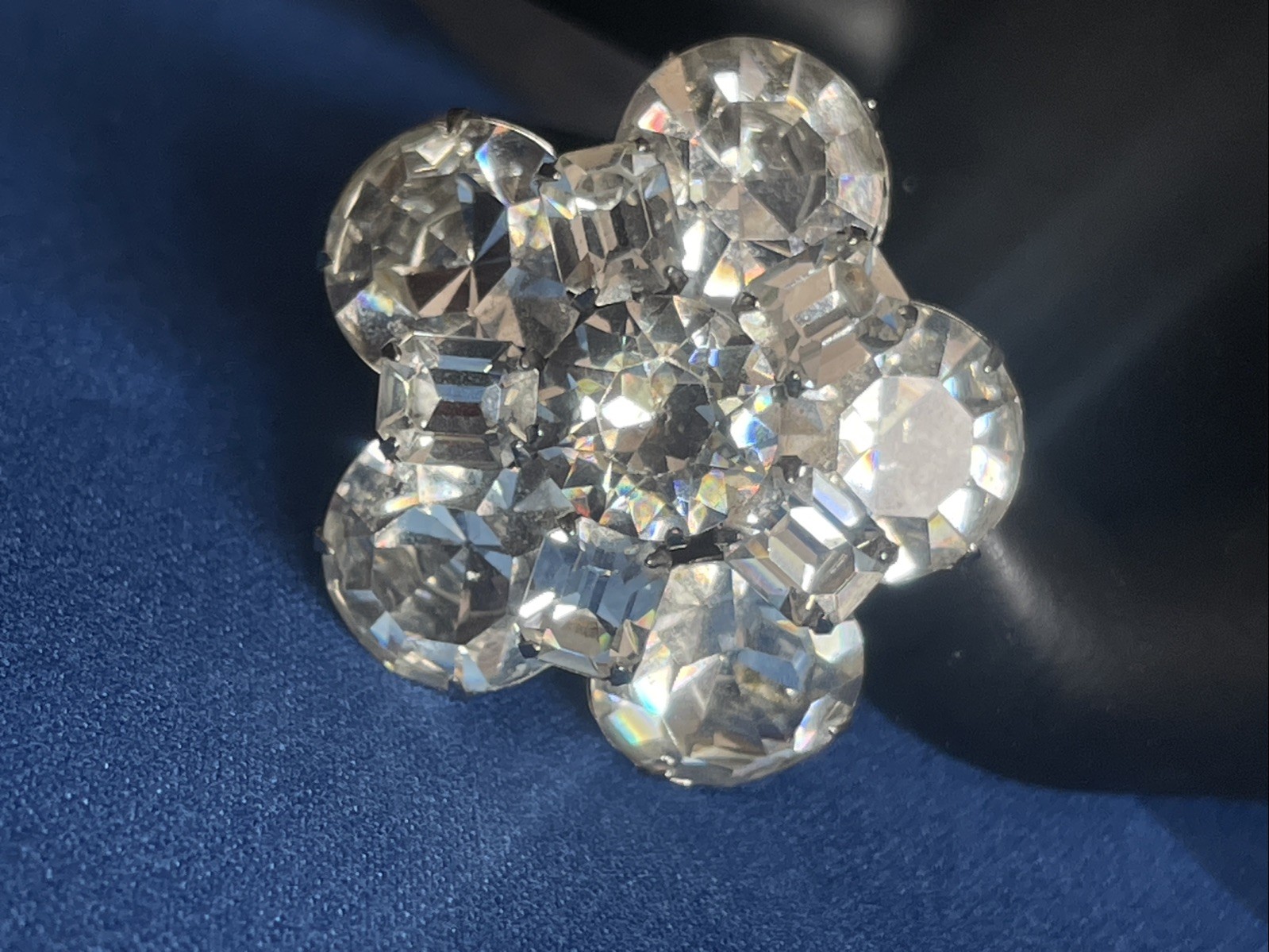 Kramer of NY Domed 1950s Brooch Emerald Cut & Large 1.5” Round Rhinestones E9