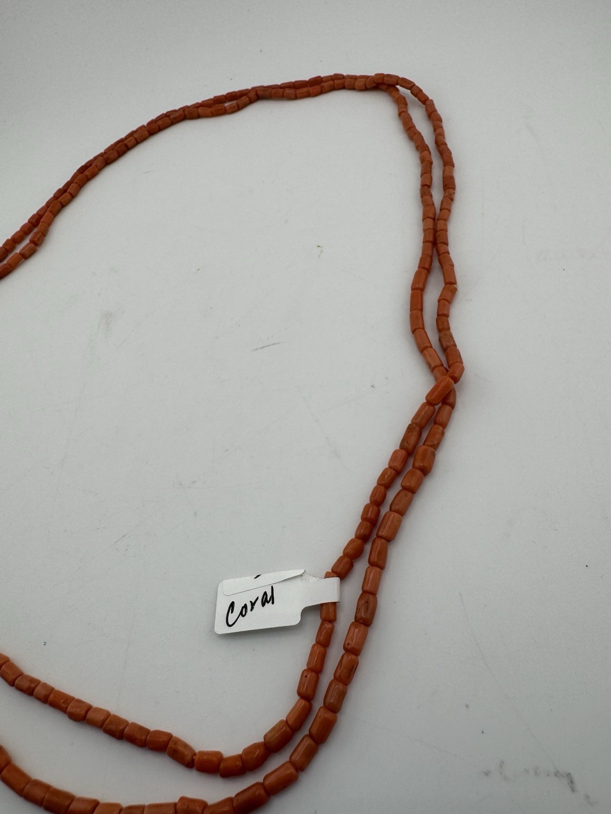 Antique Genuine Salmon Pink Coral Tube Bead Necklace Continuous Long Loop Strand