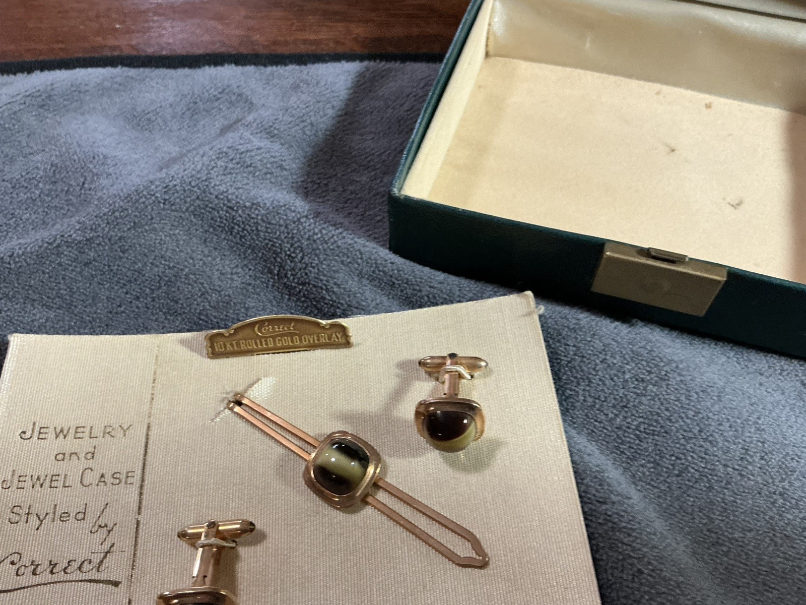 Vintage CORRECT 10k Rolled Gold Overlay Cufflinks & Matching Tie Bar Set