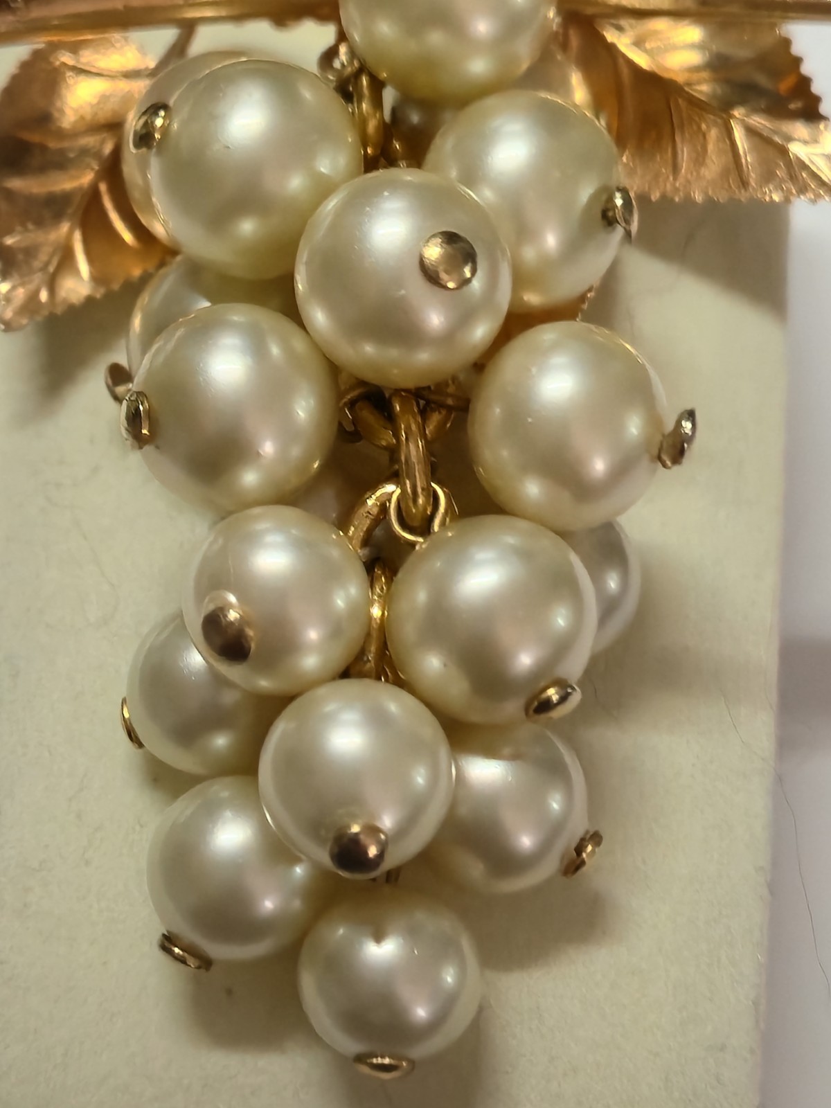 Vintage 1940s Gold Plated Faux Pearl Brooch In Form Of A Bunch Of Grapes