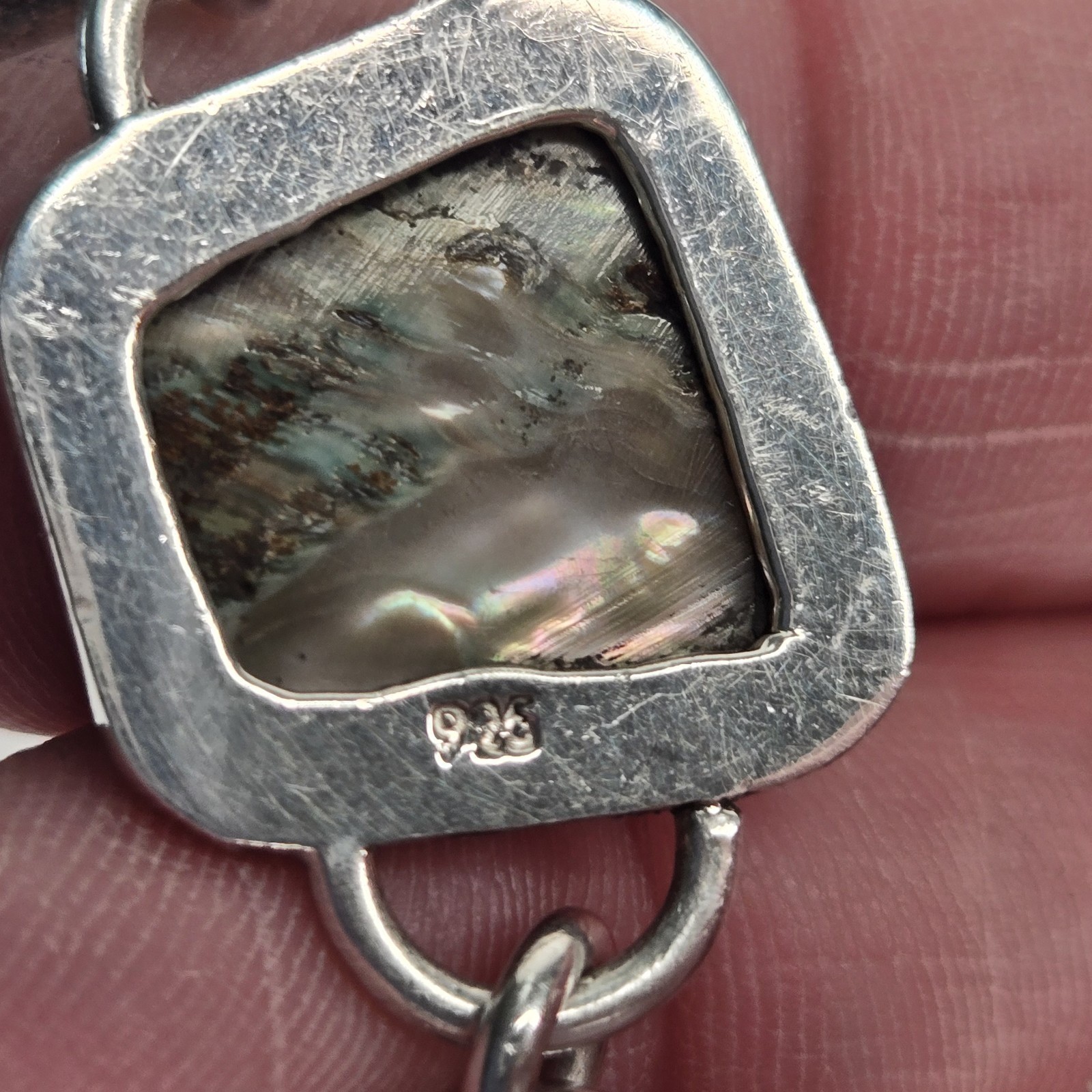 Heavy 925 Sterling Silver Abalone Shell Link Bracelet Artisan Paua Toggle Clasp