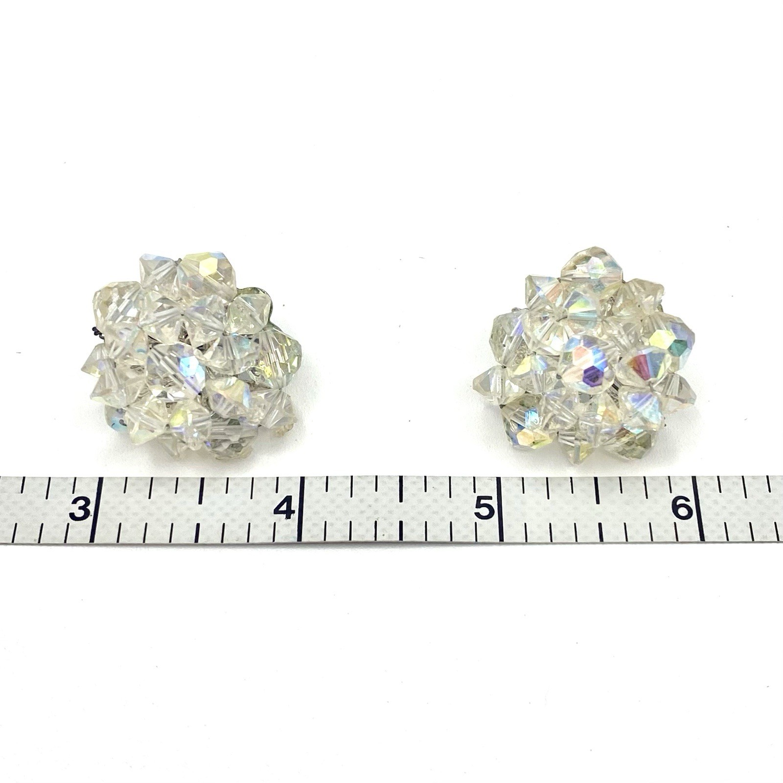 Vintage Long Faceted Crystal Like Rhinestone Beads Necklace AB Clip Ons Earrings