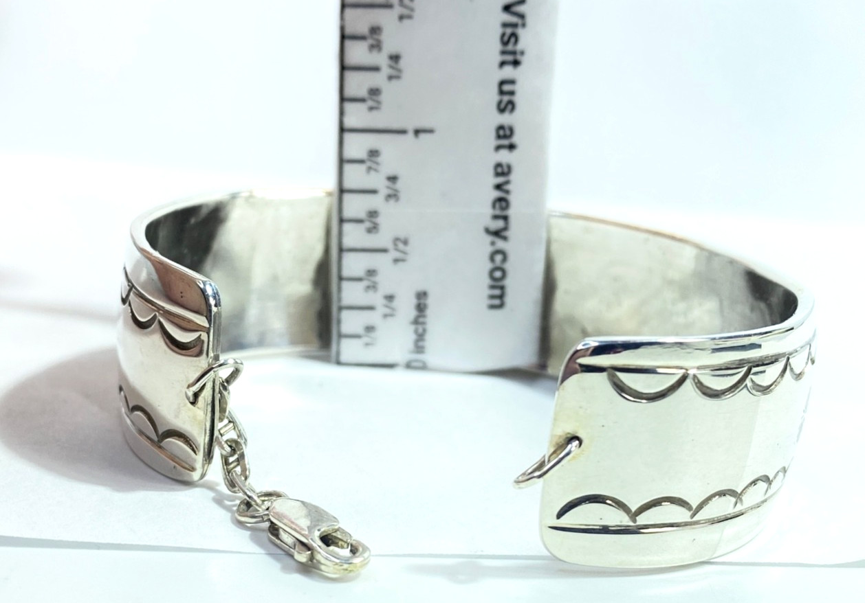 Sterling Native American Henry Baca Inlaid Turquoise & Coral Cuff 2 3/8″